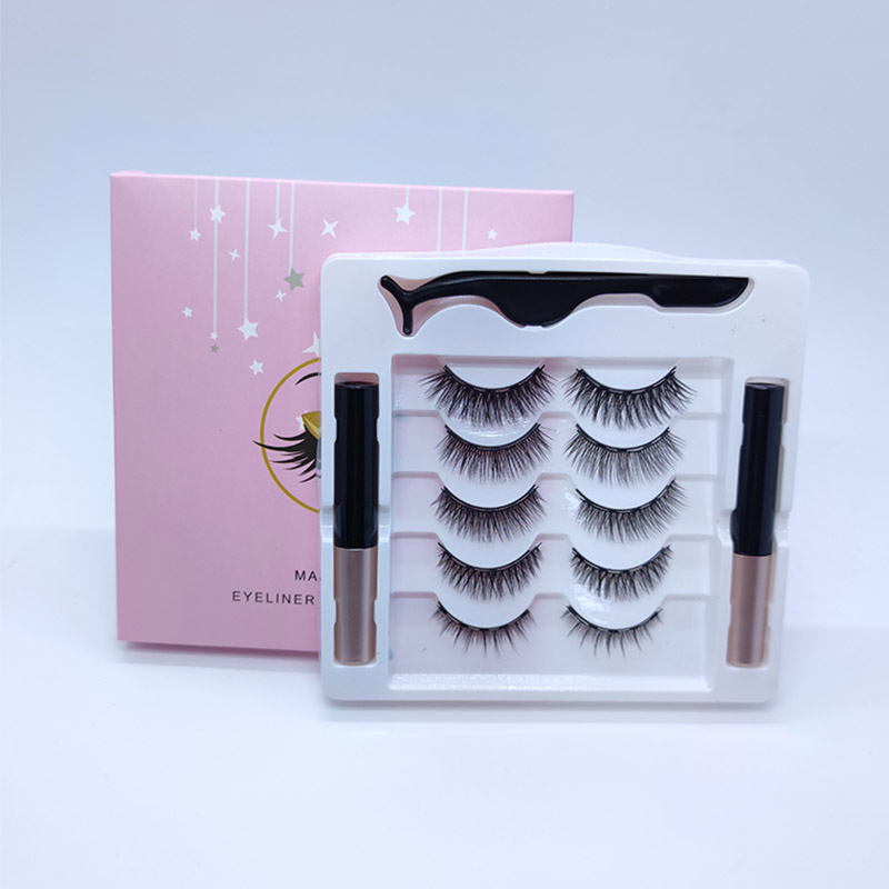 Glittrande magnetiska ögonfransskit med eyelinersats 5 par med 5 olika makeup-looks fransar